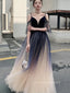 V-neck Straps Off Shoulder A-line Long Evening Prom Dresses, Tulle Beautiful Prom Dress, PM0890