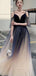 V-neck Straps Off Shoulder A-line Long Evening Prom Dresses, Tulle Beautiful Prom Dress, PM0890