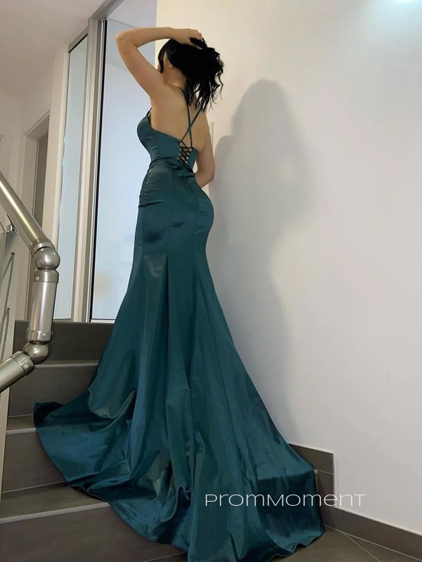 Popular Mermaid Spaghetti Straps Long Evening Prom Dresses, Floor-length V-neck Backless Sheath Prom Dress, PM0892