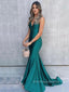 Deep V-neck Spaghetti Straps Mermaid Long Evening Prom Dresses, Backless Floor-length V-back Prom Dress, PM0893