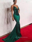 Sexy Deep V-neck Spaghetti Straps Mermaid Long Evening Prom Dresses, Floor-length Sheath V-back Satin Prom Dress, PM0894