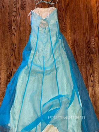 Spaghetti Straps A-line Blue Long Evening Prom Dresses, Organza Sleeveless Prom Dress, PM0900