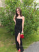 Strapless Side Slit Black Mermaid Sheath Long Evening Prom Dresses, PM0901