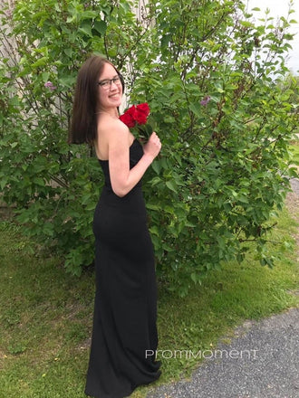 Strapless Side Slit Black Mermaid Sheath Long Evening Prom Dresses, PM0901