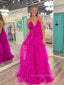 Deep V-neck A-line Spaghetti Straps Long Evening Prom Dresses, Sleeveless Backless Prom Dress, PM0905