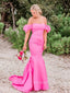 Off Shoulder Mermaid Floor-length Long Evening Prom Dresses, Strapless Pink Satin Prom Dress, PM0906