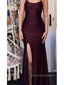 Mermaid Spaghetti Straps Side Slit Long Evening Prom Dresses, Backless Sheath Prom Dress, PM0907