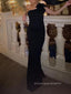 One Shoulder Mermaid Black Sleeveless Long Evening Prom Dresses, PM0908