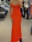 V-neck Sheath Spaghetti Straps Long Evening Prom Dresses, Mermaid Jersey Prom Dress, PM0911