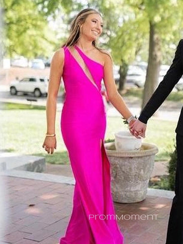 Gorgeous One Shoulder Side Slit Long Evening Prom Dresses, Mermaid Sleeveless Prom Dress, PM0914