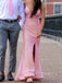 Beautiful Sequins V-neck Side Slit Long Evening Prom Dresses, Sparkly Pink Mermaid Spaghetti Straps Prom Dress, PM0915