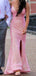 Beautiful Sequins V-neck Side Slit Long Evening Prom Dresses, Sparkly Pink Mermaid Spaghetti Straps Prom Dress, PM0915