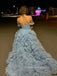 Beautiful Off Shoulder A-line Long Evening Prom Dresses, Blue Tulle Backless Prom Dress, PM0916