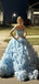 Beautiful Off Shoulder A-line Long Evening Prom Dresses, Blue Tulle Backless Prom Dress, PM0916