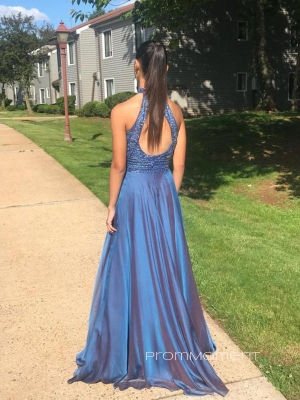 Formal Halter A-line Long Evening Prom Dresses, Sleeveless Backless Prom Dress, PM0919