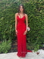 Deep V-neck Mermaid Long Evening Prom Dresses, Red Sheath Sleeveless Prom Dress, PM0920