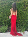 Deep V-neck Mermaid Long Evening Prom Dresses, Red Sheath Sleeveless Prom Dress, PM0920