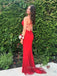 Deep V-neck Mermaid Long Evening Prom Dresses, Red Sheath Sleeveless Prom Dress, PM0920