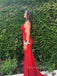 Deep V-neck Mermaid Long Evening Prom Dresses, Red Sheath Sleeveless Prom Dress, PM0920