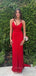 Deep V-neck Mermaid Long Evening Prom Dresses, Red Sheath Sleeveless Prom Dress, PM0920