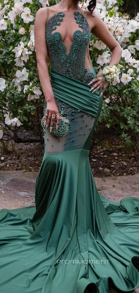 Formal Mermaid See Through Long Evening Prom Dresses, Floor-length Prom Dress, PM0921