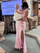 Elegant Pink Mermaid One Shoulder Long Evening Prom Dresses, Side Slit Sheath Prom Dress, PM0943