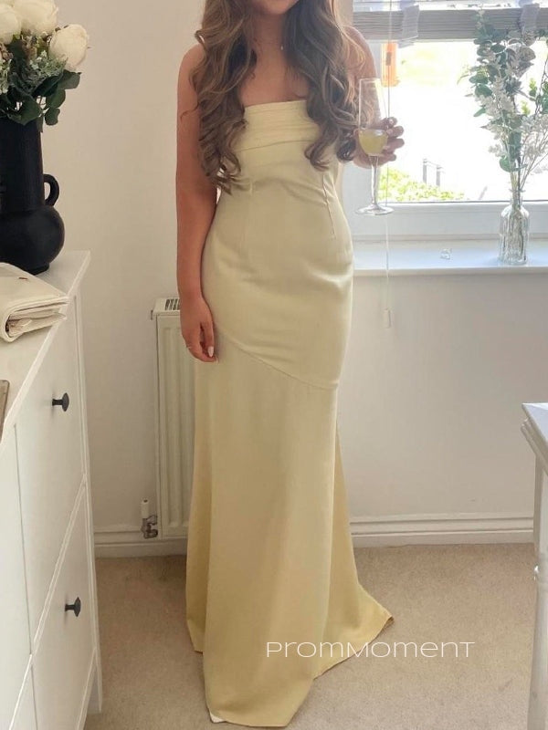 Mermaid Sleeveless Yellow Long Evening Prom Dresses, Satin Backless Prom Dress, PM0944