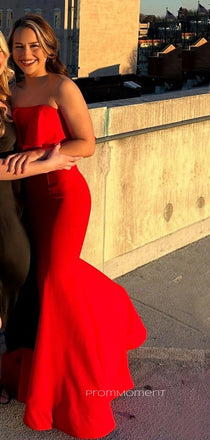 Red Mermaid Strapless Sleeveless Backless Long Evening Prom Dresses, PM0946