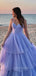 Beautiful Blue Tulle A-line Sweetheart Long Evening Prom Dresses, Purple Spaghetti Straps Floor-length Prom Dress, PM0950