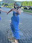 Unique Spaghetti Straps Sweetheart Long Evening Prom Dresses, Backless Blue Prom Dress, PM0953