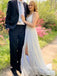 Beautiful A-line Side Slit V-neck Long Evening Prom Dresses, Backless Sleeveless Prom Dress, PM0954