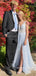 Beautiful A-line Side Slit V-neck Long Evening Prom Dresses, Backless Sleeveless Prom Dress, PM0954