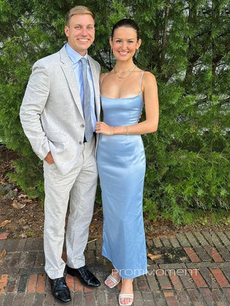 Simple Spaghetti Straps Mermaid Long Evening Prom Dresses, Satin Sleeveless Prom Dress, PM0956