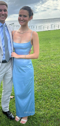 Simple Spaghetti Straps Mermaid Long Evening Prom Dresses, Satin Sleeveless Prom Dress, PM0956