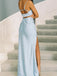 High Slit Mermaid Satin Spaghetti Straps Long Evening Prom Dresses, Unique Backless Prom Dress, PM0962