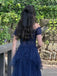 Off Shoulder A-line Tulle Navy Blue Long Evening Prom Dresses, See Through Strapless Prom Dress, PM0967