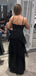 See Through Spaghetti Straps A-Line Long Evening Prom Dresses, Black Tulle Backless Prom Dress, PM0968