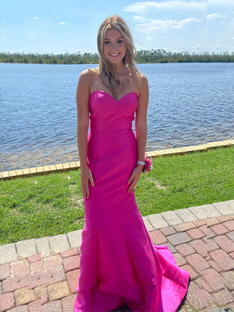 Sweetheart Strapless Mermaid Long Evening Prom Dresses, Satin Floor-length Prom Dress, PM0973