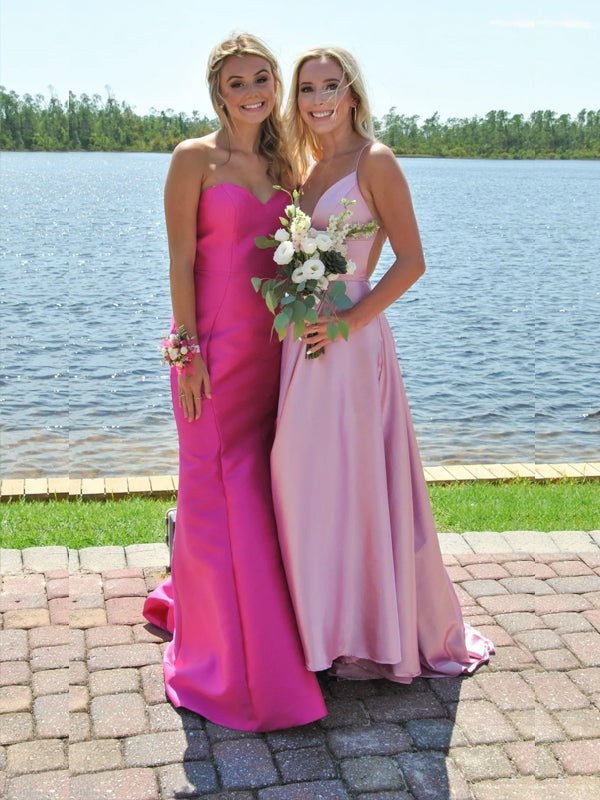 Sweetheart Strapless Mermaid Long Evening Prom Dresses, Satin Floor-length Prom Dress, PM0973