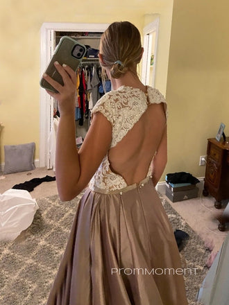 A-line Backless Satin Formal Long Evening Prom Dresses, Sleeveless Floor-length Prom Dress, PM0975