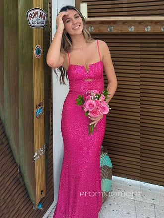 Beautiful Spaghetti Straps Backless Long Evening Prom Dresses, Mermaid Sparkly Sequins Prom Dress, PM0976