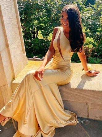 Unique One Shoulder Mermaid Floor-length Long Evening Prom Dresses, Backless Sheath Sleeveless Prom Dress, PM0977