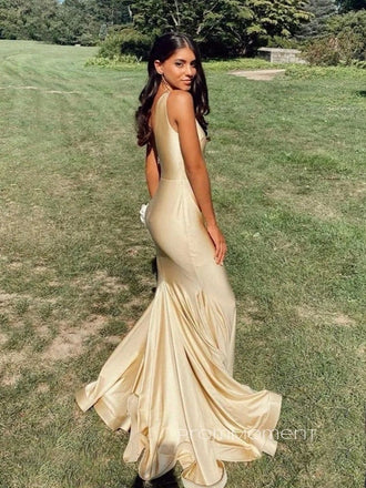 Unique One Shoulder Mermaid Floor-length Long Evening Prom Dresses, Backless Sheath Sleeveless Prom Dress, PM0977