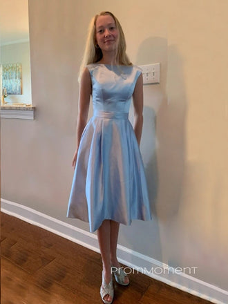 A-line Sleeveless Satin Short Evening Prom Dresses, Backless Beautiful Prom Dress, PM0981