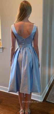 A-line Sleeveless Satin Short Evening Prom Dresses, Backless Beautiful Prom Dress, PM0981