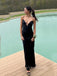 Deep V-neck Spaghetti Straps Mermaid Long Evening Prom Dresses, Black Backless Satin Prom Dress, PM0982