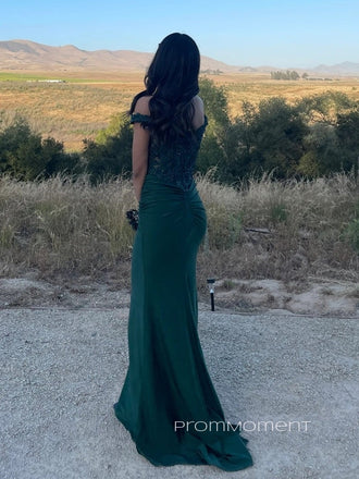 V-neck Off Shoulder Mermaid Long Evening Prom Dresses, Sheath Floor-length Backless Prom Dress, PM0983