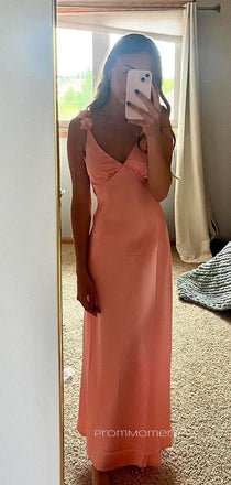 Deep V-neck Straps Satin Long Evening Prom Dresses, Sleeveless Satin Prom Dress, PM0984