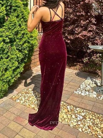 Spaghetti Straps Mermaid Side Slit Long Evening Prom Dresses, Sparkly Backless Prom Dress, PM0987