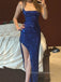 Popular Spaghetti Straps Mermaid Long Evening Prom Dresses, Sequins Royal Blue High Slit Sparkly Prom Dress, PM0989